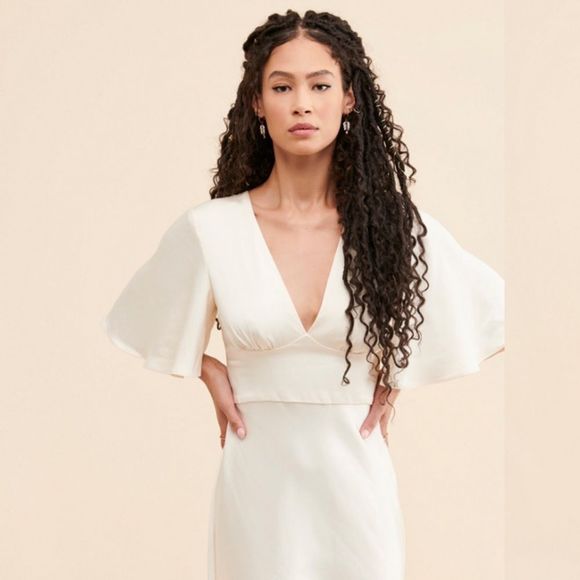 NWOT Anthropologie X Keepsake flutter sleeve column gown - Picture 2 of 7